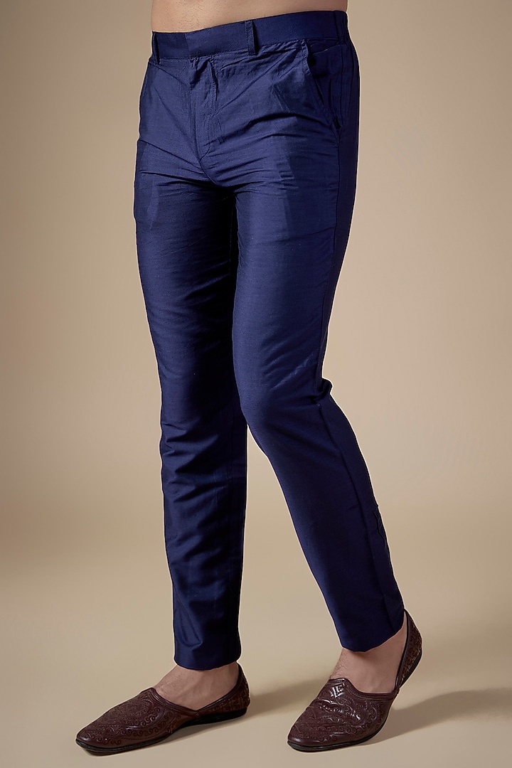 Navy Blue Art Silk Pants by ALOUKIK at Pernia's Pop Up Shop