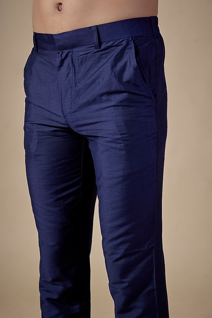 Navy Blue Art Silk Pants by ALOUKIK at Pernia's Pop Up Shop