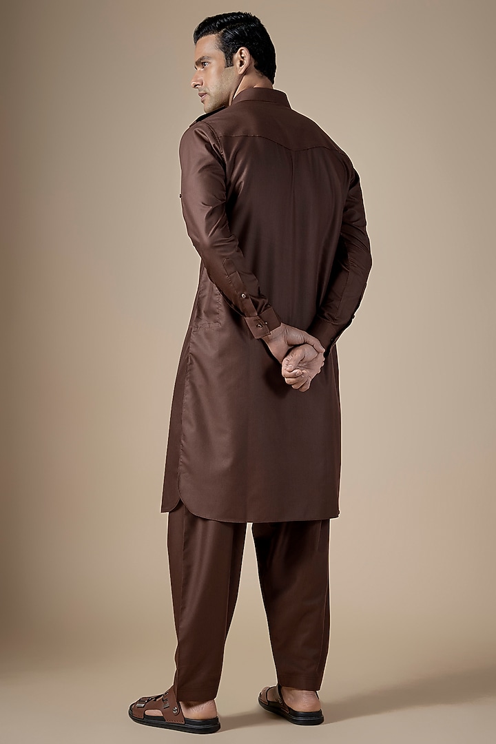 Brown Art Silk Pathani Kurta Set by ALOUKIK at Pernia's Pop Up Shop