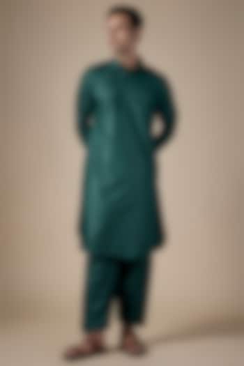Teal Green Art Silk Pathani Kurta Set by ALOUKIK at Pernia's Pop Up Shop