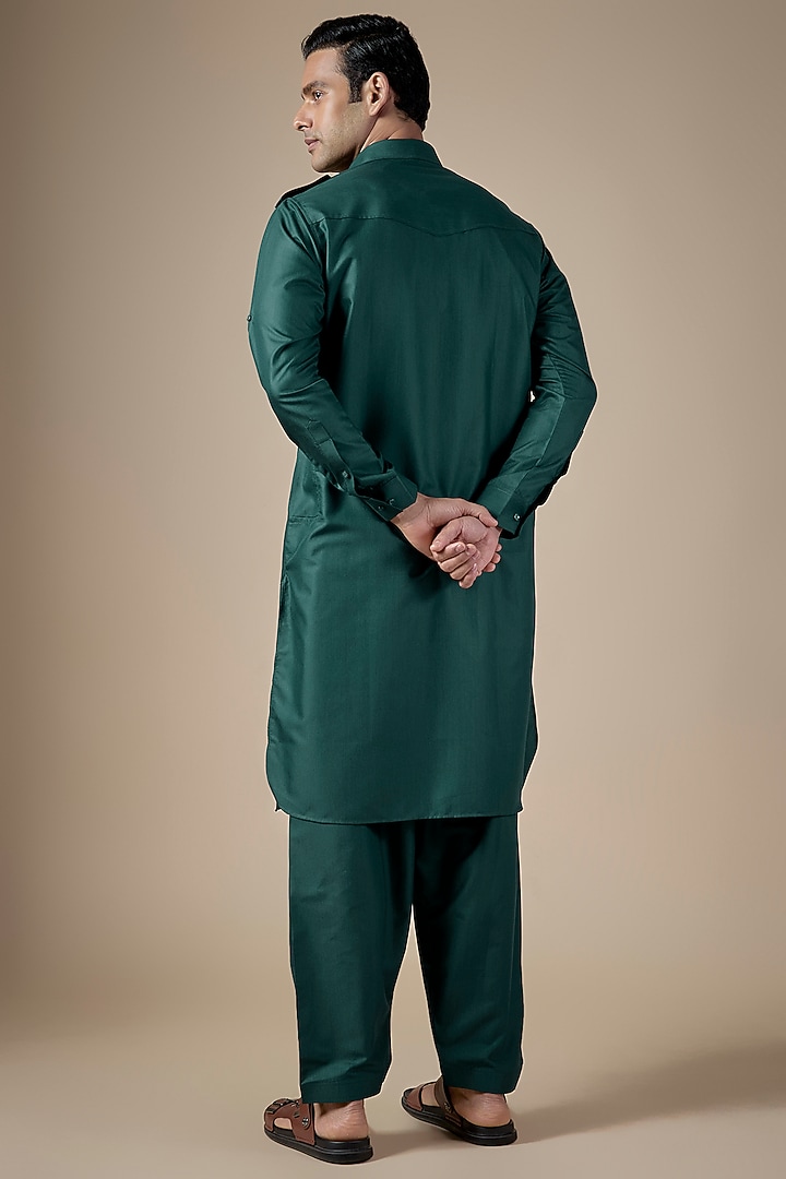 Teal Green Art Silk Pathani Kurta Set by ALOUKIK at Pernia's Pop Up Shop