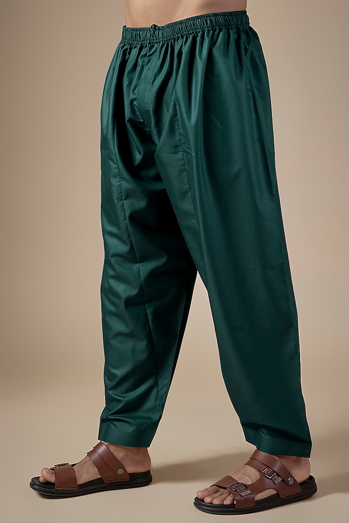 Teal Green Art Silk Pathani Kurta Set by ALOUKIK at Pernia's Pop Up Shop