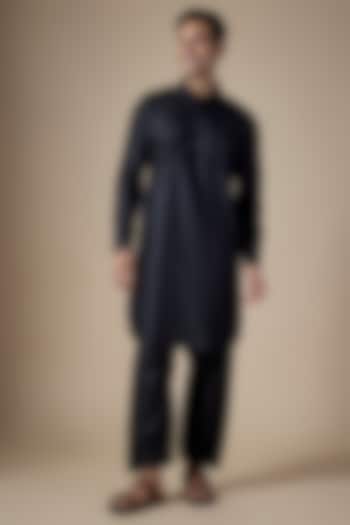 Black Art Silk Pathani Kurta Set by ALOUKIK at Pernia's Pop Up Shop