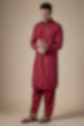 Maroon Art Silk Pathani Kurta Set by ALOUKIK at Pernia's Pop Up Shop