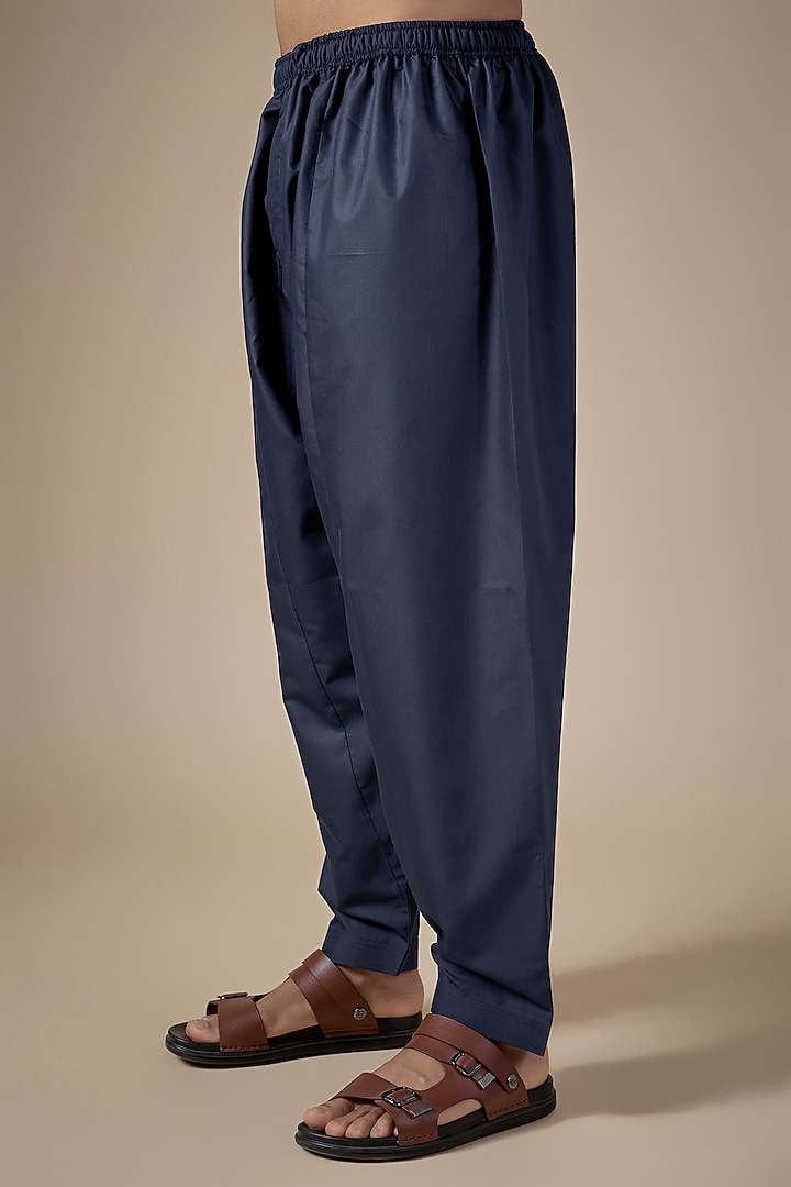 Navy Blue Art Silk Pathani Kurta Set by ALOUKIK at Pernia's Pop Up Shop