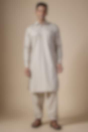 Beige Art Silk Pathani Kurta Set by ALOUKIK at Pernia's Pop Up Shop