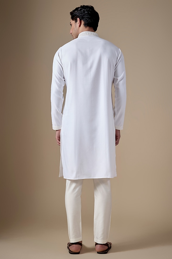 White Art Silk Machine & Hand Embroidered Kurta Set by ALOUKIK at Pernia's Pop Up Shop