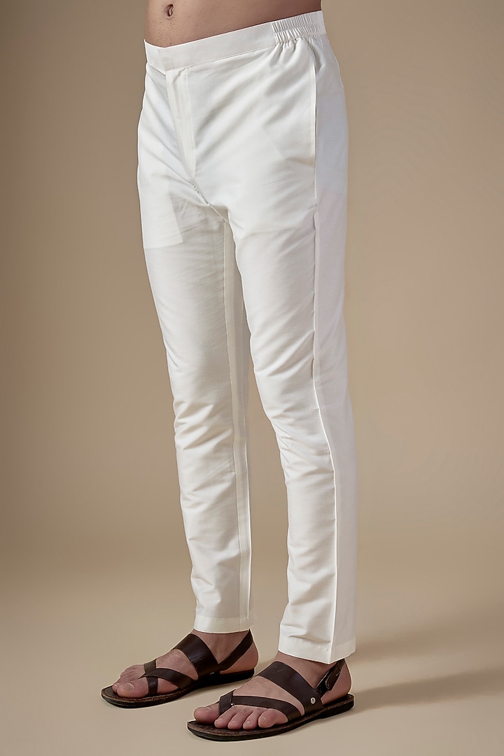 White Art Silk Machine & Hand Embroidered Kurta Set by ALOUKIK at Pernia's Pop Up Shop