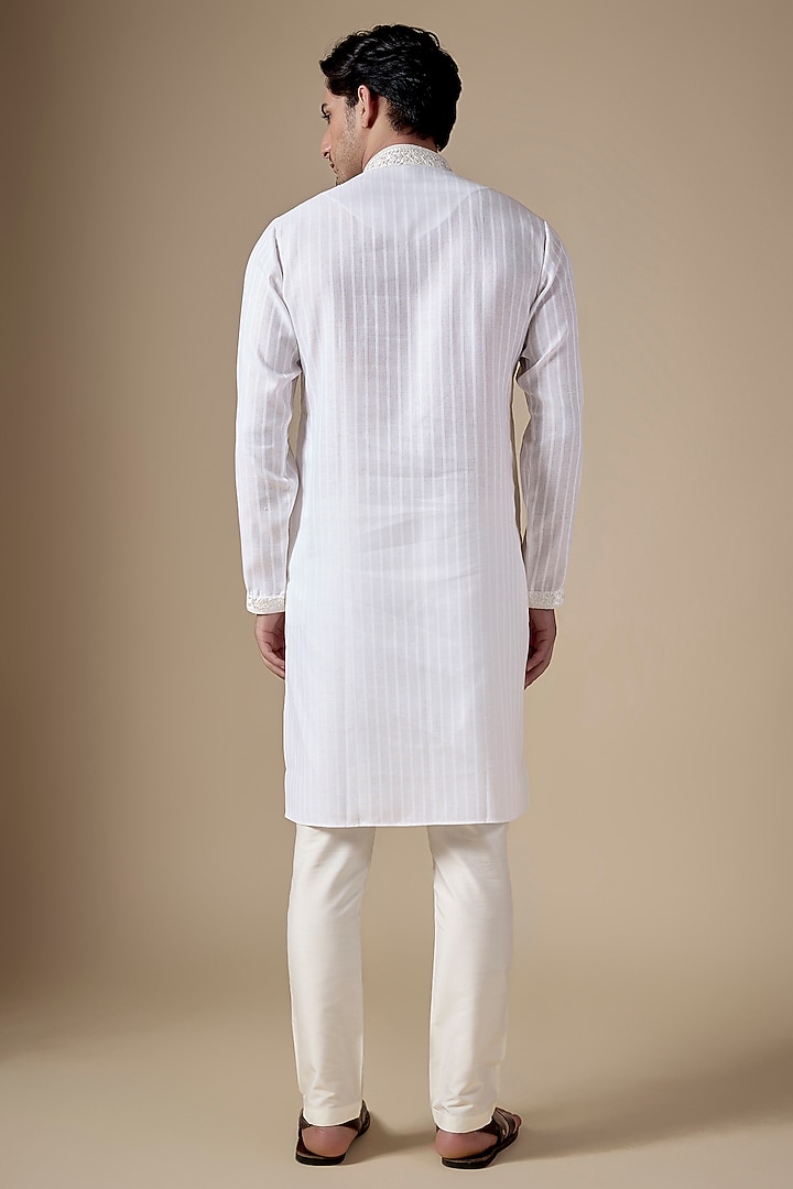 White Art Silk Machine & Hand Embroidered Kurta Set by ALOUKIK at Pernia's Pop Up Shop