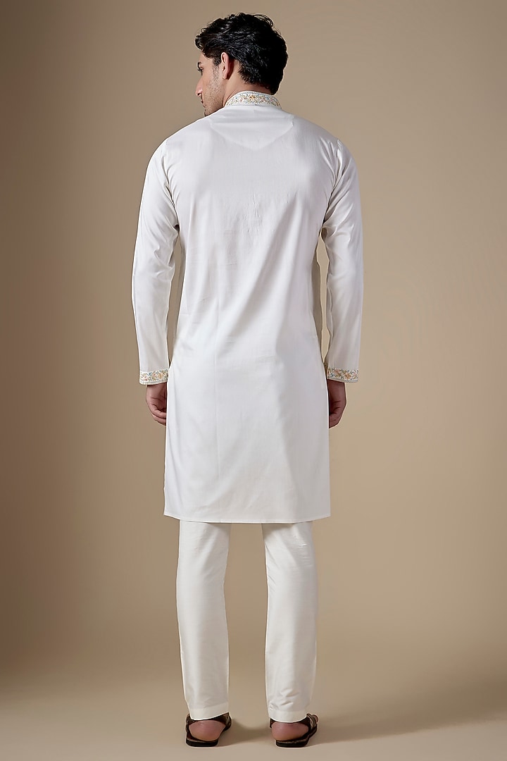 White Art Silk Machine & Hand Embroidered Kurta Set by ALOUKIK at Pernia's Pop Up Shop
