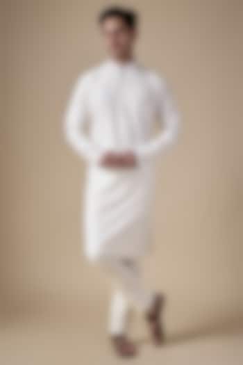 White Art Silk Machine & Hand Embroidered Kurta Set by ALOUKIK at Pernia's Pop Up Shop