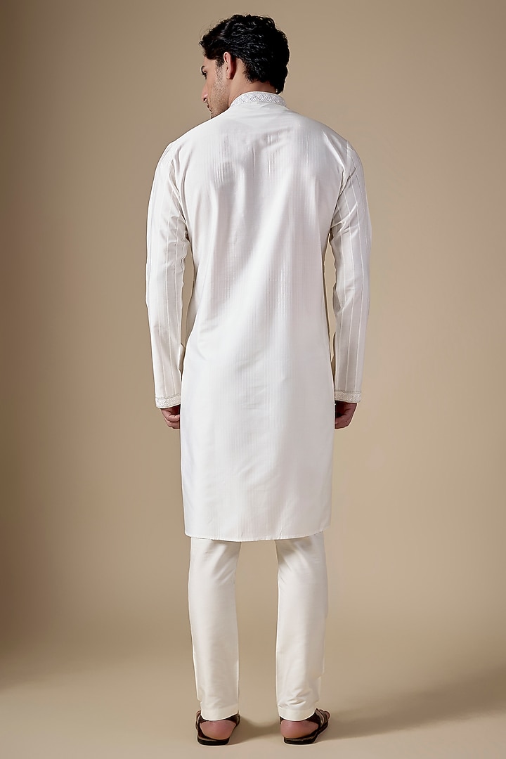 White Art Silk Machine & Hand Embroidered Kurta Set by ALOUKIK at Pernia's Pop Up Shop