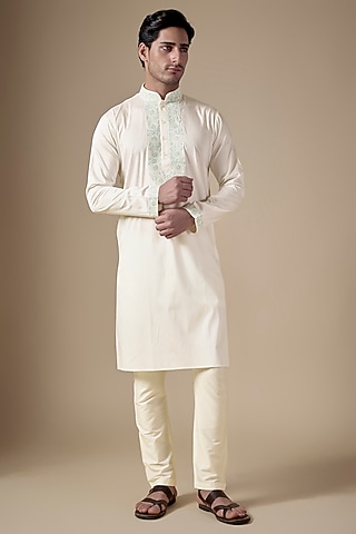 White Art Silk Dori Work Kurta Set by ALOUKIK
