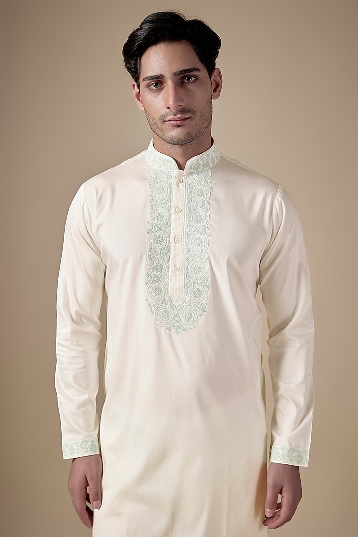 White Art Silk Dori Work Kurta Set by ALOUKIK at Pernia's Pop Up Shop