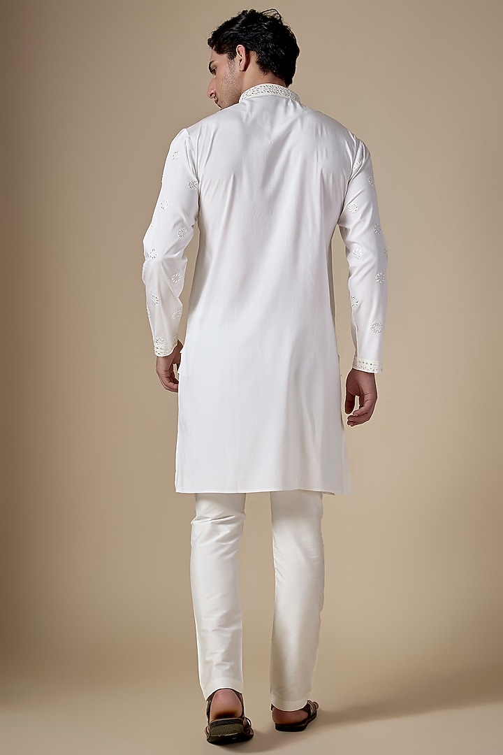 White Art Silk Abla Work Kurta Set by ALOUKIK at Pernia's Pop Up Shop
