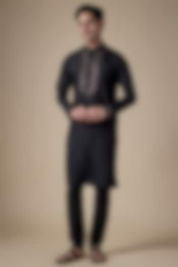 Black Art Silk Dori Work Kurta Set by ALOUKIK at Pernia's Pop Up Shop