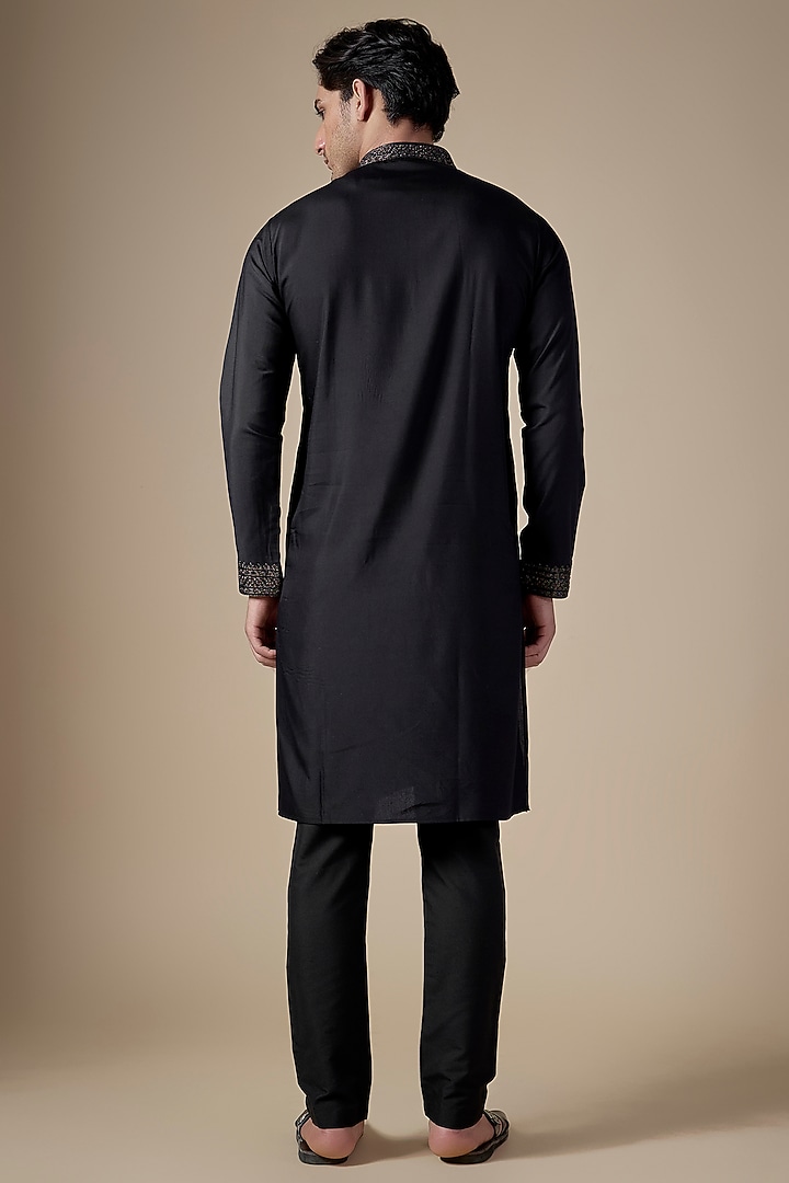 Black Art Silk Dori Work Kurta Set by ALOUKIK at Pernia's Pop Up Shop