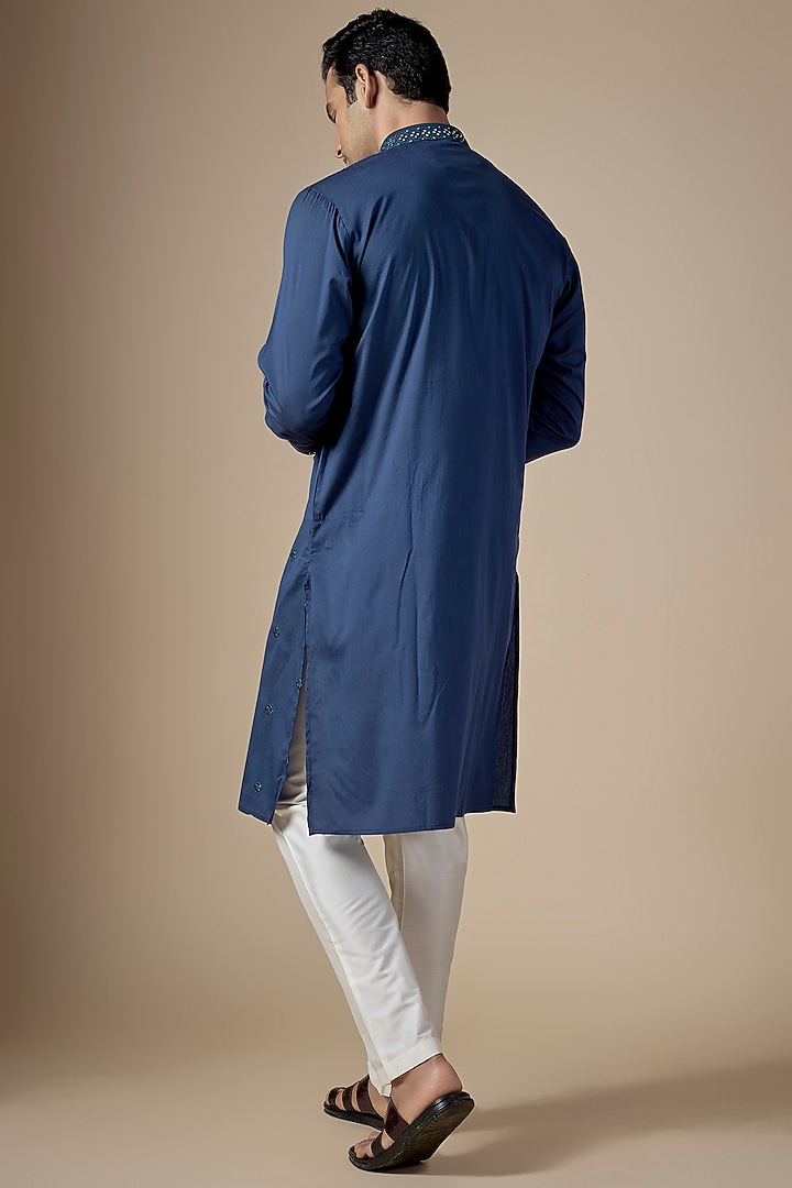 Navy Blue Art Silk Abla Work Kurta Set by ALOUKIK at Pernia's Pop Up Shop