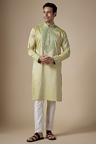 Pista Green Art Silk Dori Work Kurta Set by ALOUKIK