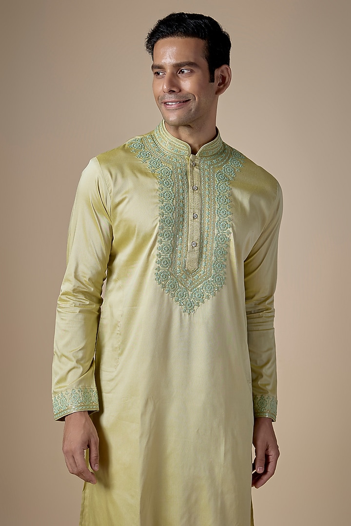 Pista Green Art Silk Dori Work Kurta Set by ALOUKIK at Pernia's Pop Up Shop
