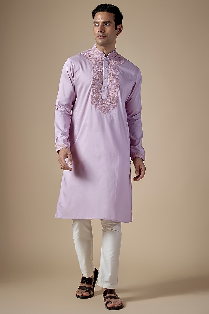 Lavender Art Silk Dori Work Kurta Set by ALOUKIK at Pernia's Pop Up Shop
