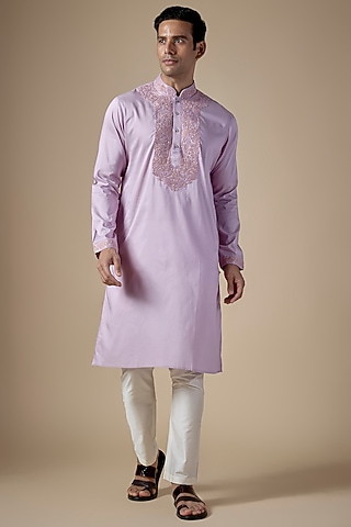 Lavender Art Silk Dori Work Kurta Set by ALOUKIK