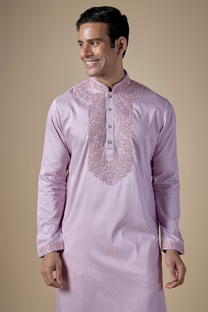 Lavender Art Silk Dori Work Kurta Set by ALOUKIK at Pernia's Pop Up Shop