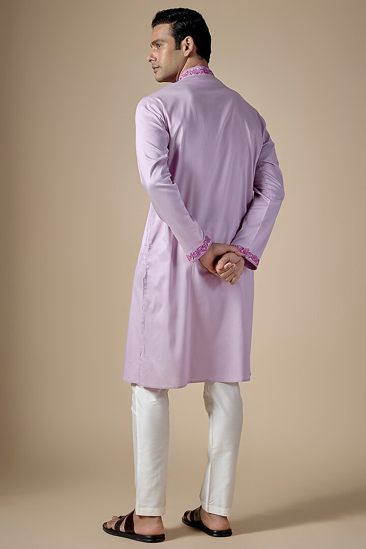 Lavender Art Silk Machine & Hand Embroidered Kurta Set by ALOUKIK at Pernia's Pop Up Shop