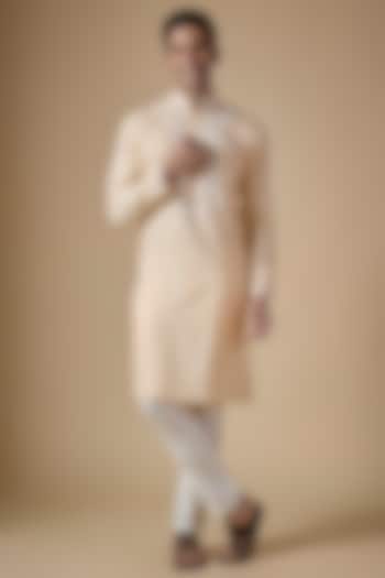 Beige Art Silk Machine & Hand Embroidered Kurta Set by ALOUKIK at Pernia's Pop Up Shop