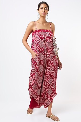 Red Printed Strappy Dress by Alpa & Reena