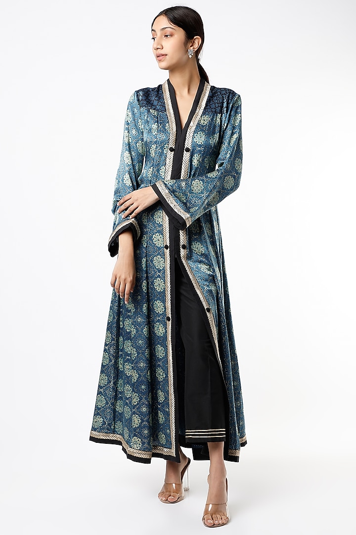 Green Ajrakh Printed Party Wear Anarkali Set by Alpa & Reena at Pernia's Pop Up Shop