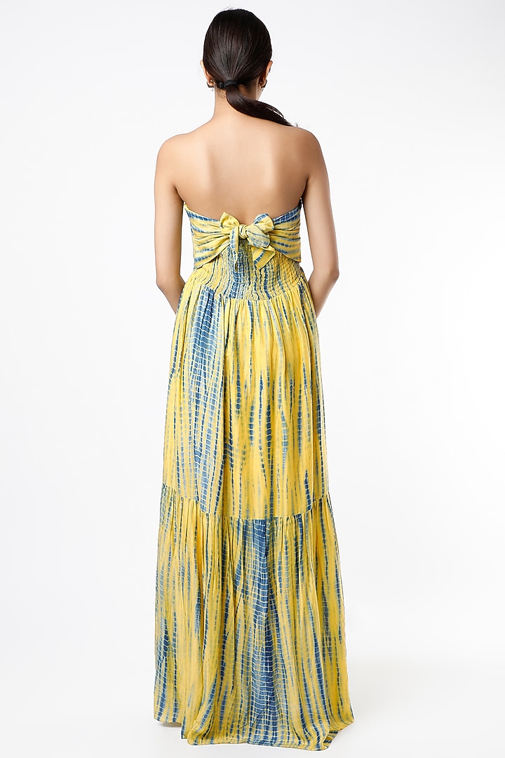 Yellow & Blue Shibori Tie-Dye Printed Layered Tube Summer Dress by Alpa & Reena at Pernia's Pop Up Shop