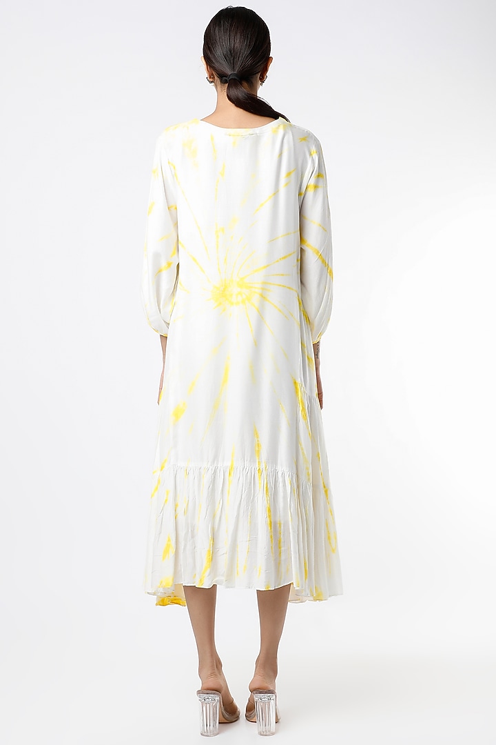 Yellow & White Batik Tie-Dye Printed Layered Summer Dress by Alpa & Reena at Pernia's Pop Up Shop