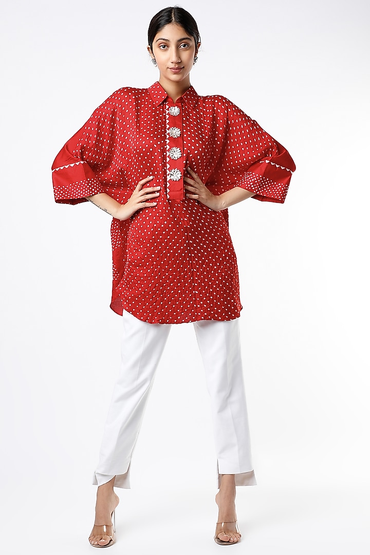Red Bandhej Printed Shirt by Alpa & Reena