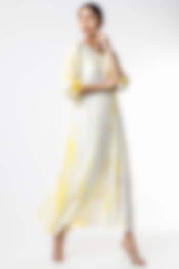 Yellow & White Shibori Tie-Dye Printed Long Layered Dress by Alpa & Reena at Pernia's Pop Up Shop