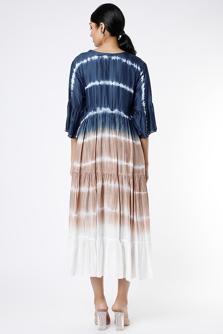 Indigo & Brown Tie-Dye Printed Layered Summer Dress by Alpa & Reena at Pernia's Pop Up Shop