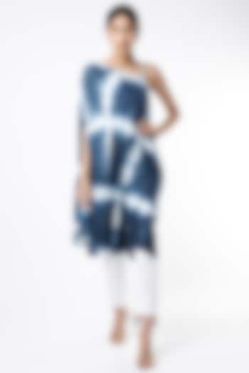 Indigo & White Tie-Dye Printed One Shoulder Summer Dress by Alpa & Reena at Pernia's Pop Up Shop