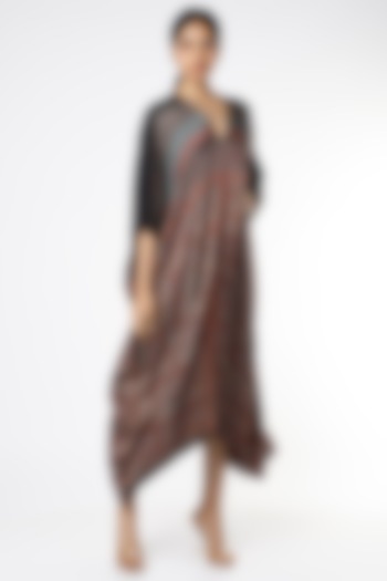 Maroon Ajrakh Printed Kimono Summer Dress by Alpa & Reena at Pernia's Pop Up Shop