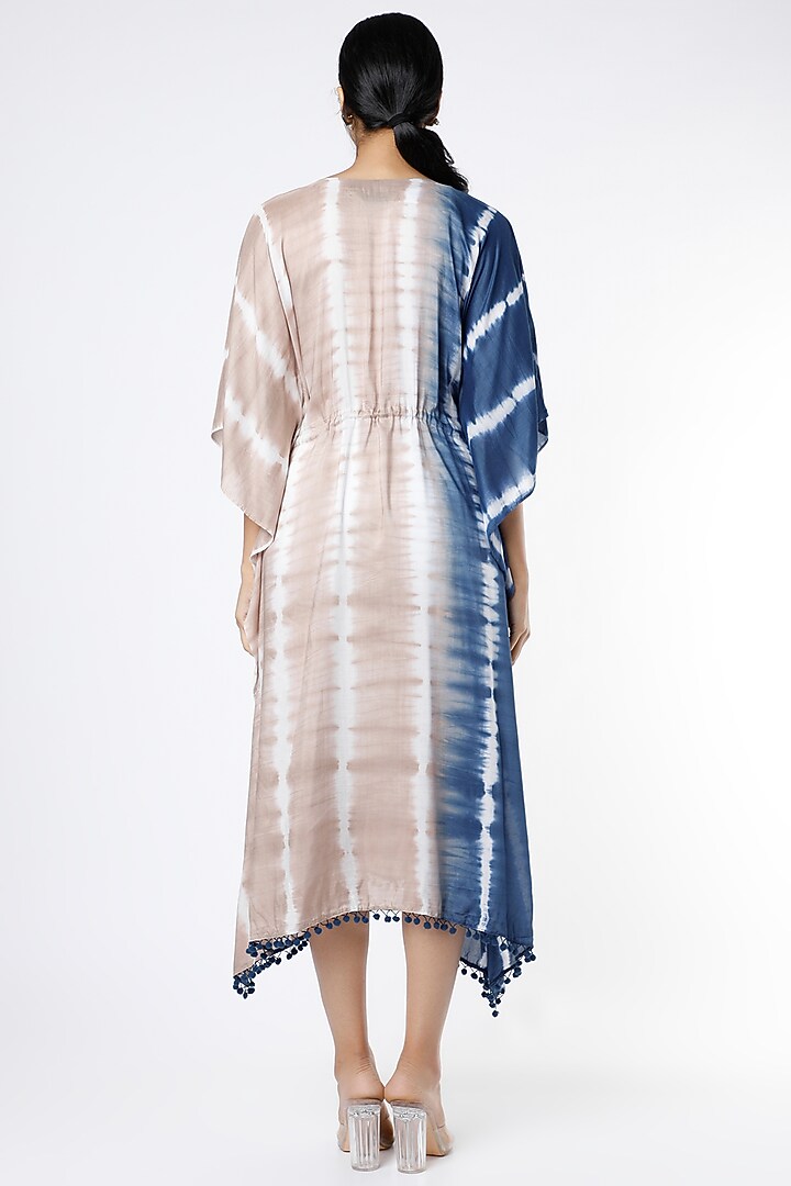 Indigo & Brown Tie-Dye Printed Long Kaftan Tunic by Alpa & Reena at Pernia's Pop Up Shop