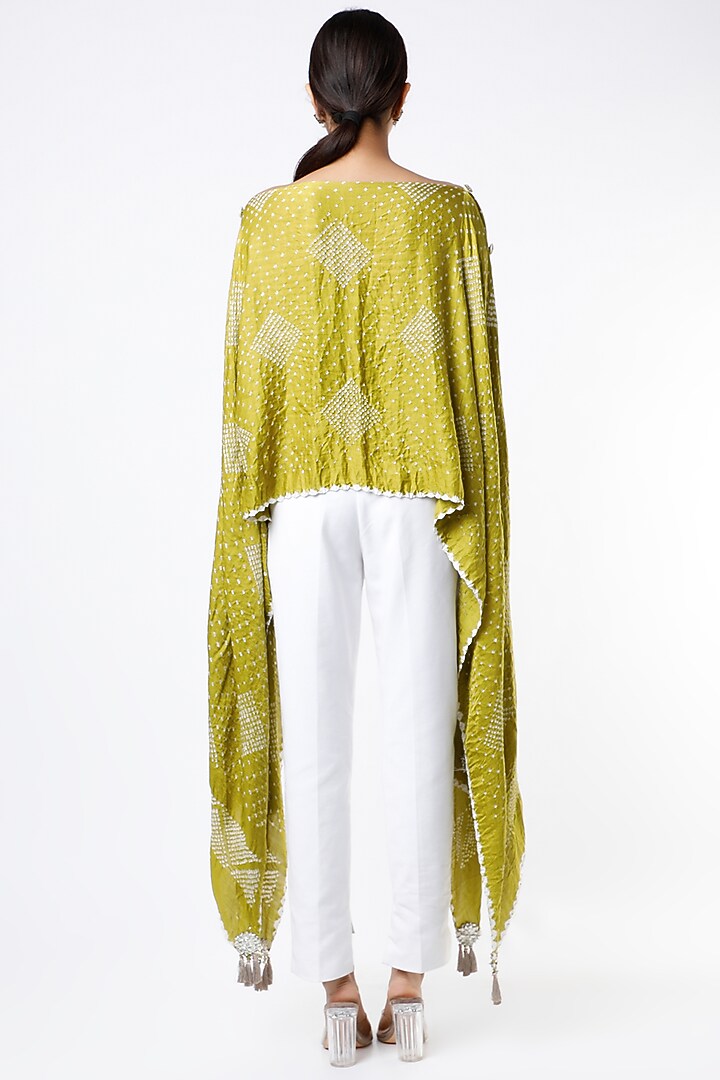 Green Bandhej Printed Cape With Tube Top by Alpa & Reena at Pernia's Pop Up Shop