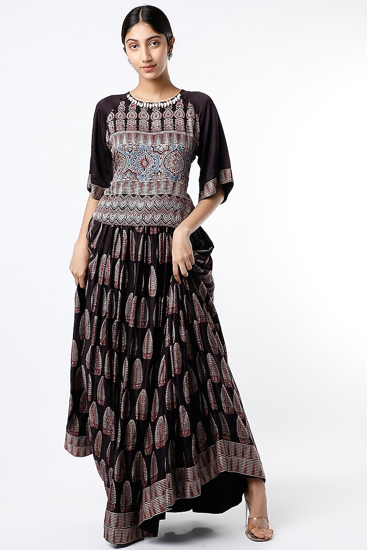 Black & Maroon Kodi Embroidered Skirt Set by Alpa & Reena at Pernia's Pop Up Shop