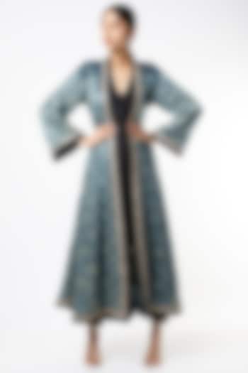 Green Gajji Silk Ajrakh Printed Jacket Set by Alpa & Reena at Pernia's Pop Up Shop