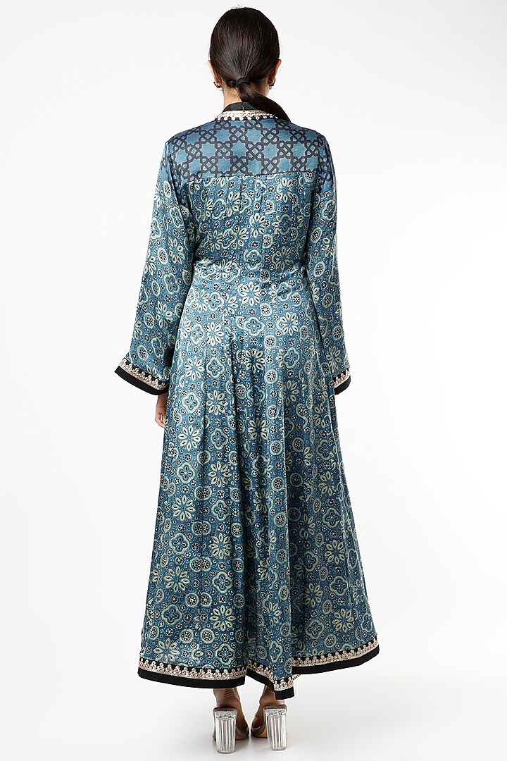 Green Gajji Silk Ajrakh Printed Jacket Set by Alpa & Reena at Pernia's Pop Up Shop