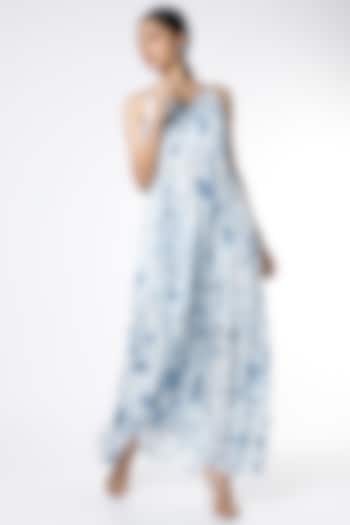 Indigo & White Tie-Dye Printed Layered Summer Dress by Alpa & Reena at Pernia's Pop Up Shop