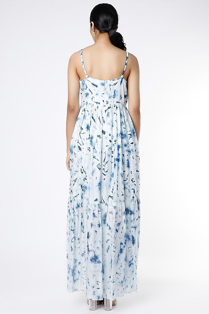 Indigo & White Tie-Dye Printed Layered Summer Dress by Alpa & Reena at Pernia's Pop Up Shop