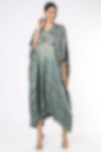 Blue Ajrakh Printed Kimono Summer Dress by Alpa & Reena at Pernia's Pop Up Shop