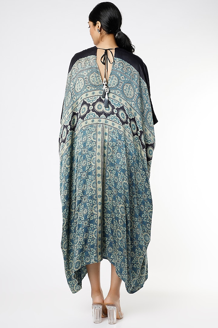 Blue Ajrakh Printed Kimono Summer Dress by Alpa & Reena at Pernia's Pop Up Shop
