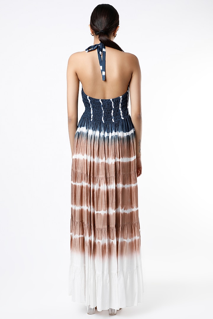 Indigo & Brown Printed Layered Summer Dress by Alpa & Reena at Pernia's Pop Up Shop