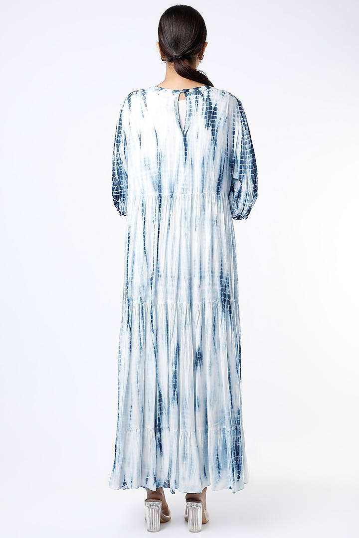 Indigo & White Shibori Tie-Dye Printed Layered Summer Dress by Alpa & Reena at Pernia's Pop Up Shop