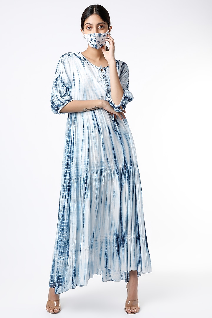 Indigo & White Shibori Tie-Dye Printed Layered Summer Dress by Alpa & Reena at Pernia's Pop Up Shop